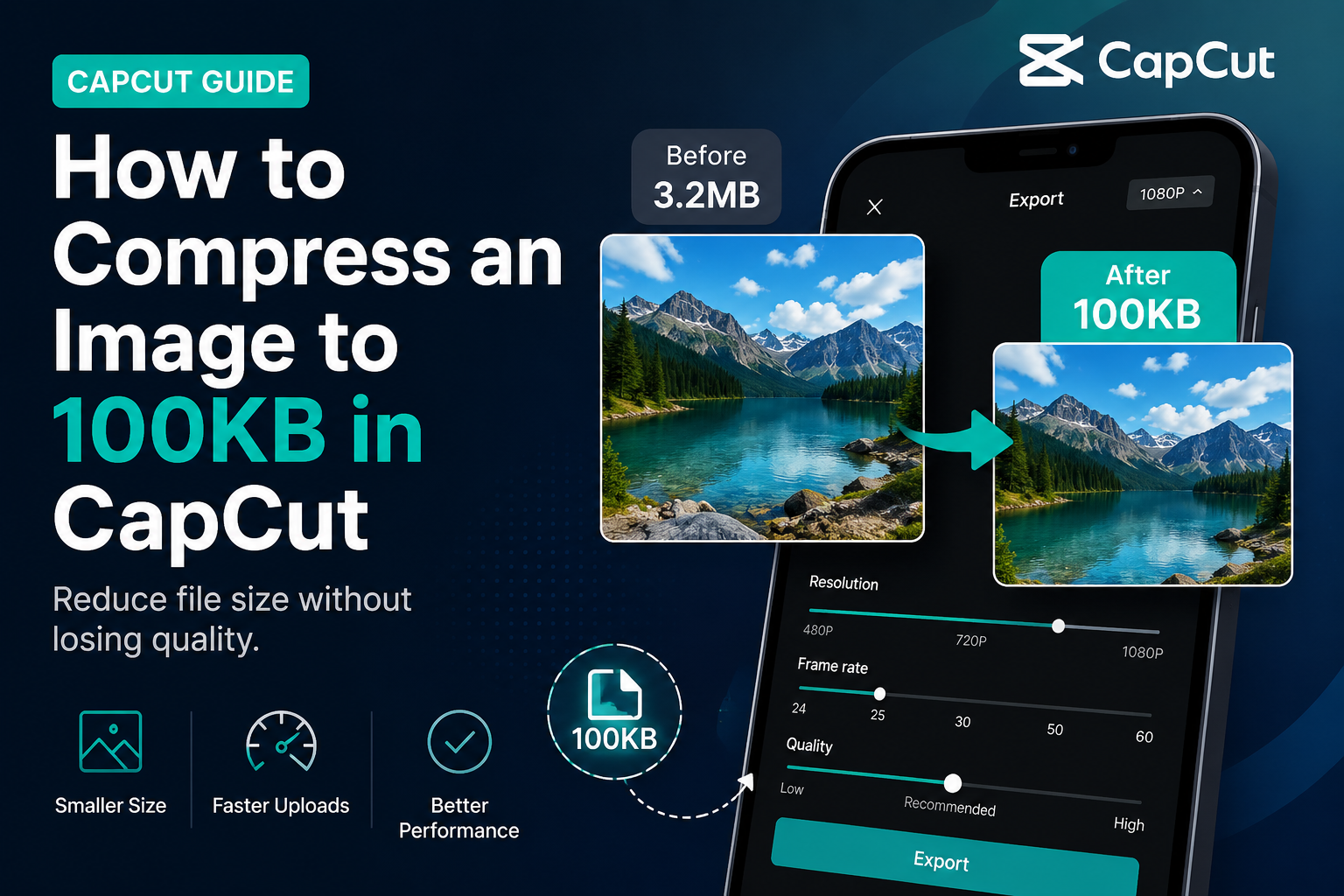 How to compress an image to 100KB in CapCut, before 3.2MB and after 100KB
